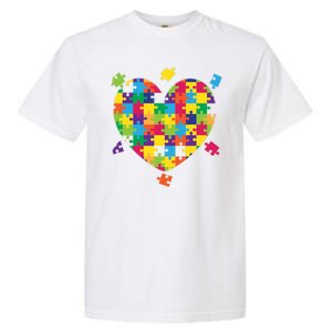 Cute Autism Awareness Rainbow Puzzle Pieces Heart Garment-Dyed Heavyweight T-Shirt