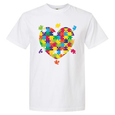 Cute Autism Awareness Rainbow Puzzle Pieces Heart Garment-Dyed Heavyweight T-Shirt