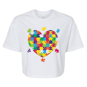 Cute Autism Awareness Rainbow Puzzle Pieces Heart Bella+Canvas Jersey Crop Tee