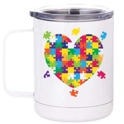 Cute Autism Awareness Rainbow Puzzle Pieces Heart 12 oz Stainless Steel Tumbler Cup