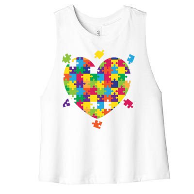 Cute Autism Awareness Rainbow Puzzle Pieces Heart Women's Racerback Cropped Tank