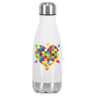 Cute Autism Awareness Rainbow Puzzle Pieces Heart Stainless Steel Insulated Water Bottle