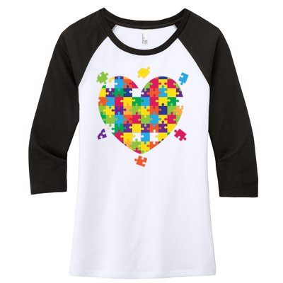 Cute Autism Awareness Rainbow Puzzle Pieces Heart Women's Tri-Blend 3/4-Sleeve Raglan Shirt