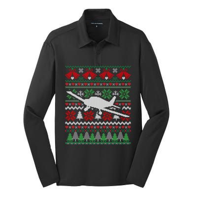 Christmas Airplane Aviation Gift Swea Silk Touch Performance Long Sleeve Polo