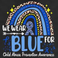 Child Abuse Awareness Blue Ribbon Trex Dinosaur 7 Panel Mesh Trucker Snapback Hat