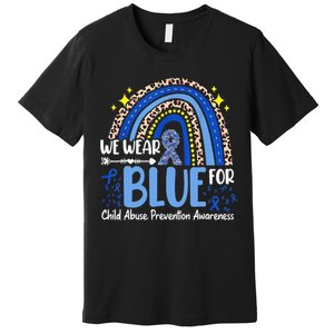 Child Abuse Awareness Blue Ribbon Trex Dinosaur Premium T-Shirt