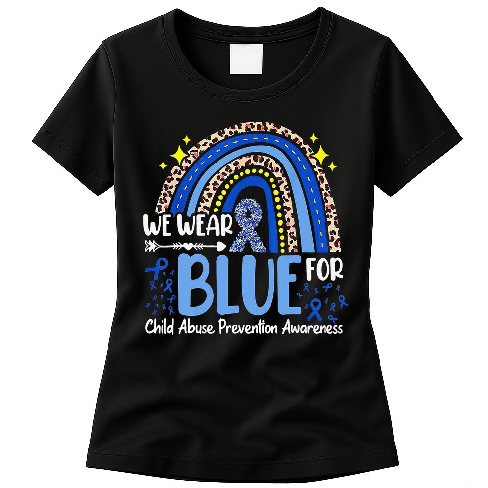 Child Abuse Awareness Blue Ribbon Trex Dinosaur Womens T-Shirt