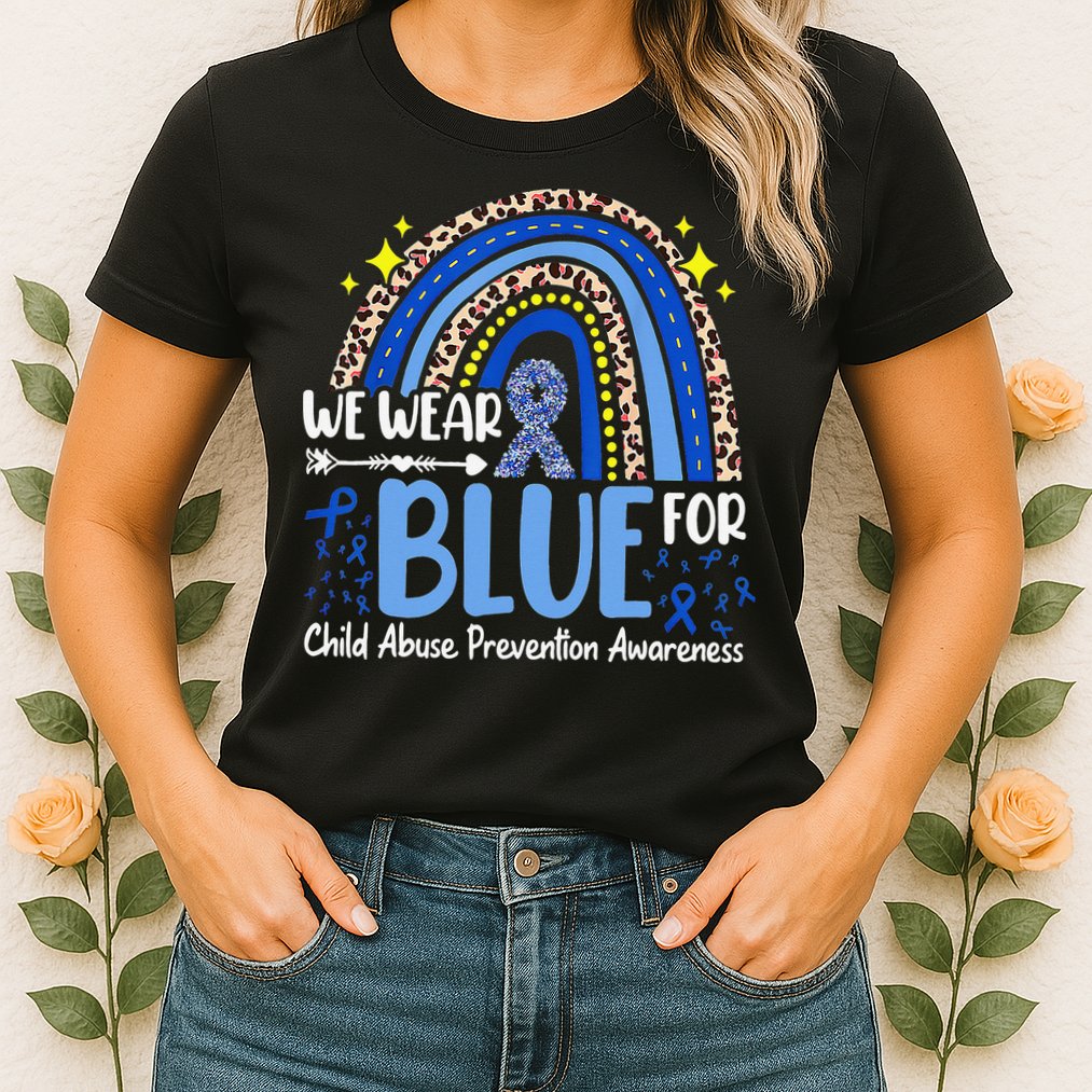 Child Abuse Awareness Blue Ribbon Trex Dinosaur Womens T-Shirt