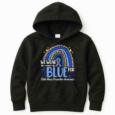 Child Abuse Awareness Blue Ribbon Trex Dinosaur Kids Hoodie