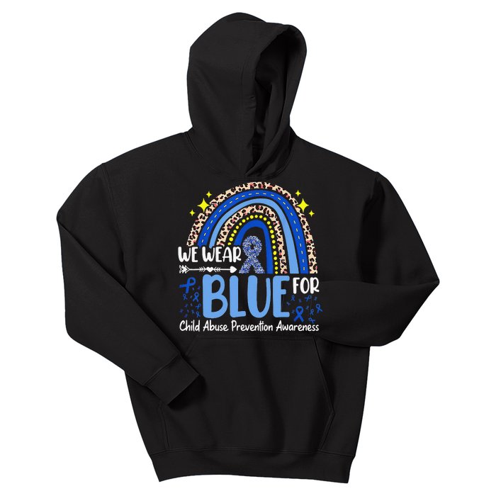 Child Abuse Awareness Blue Ribbon Trex Dinosaur Kids Hoodie