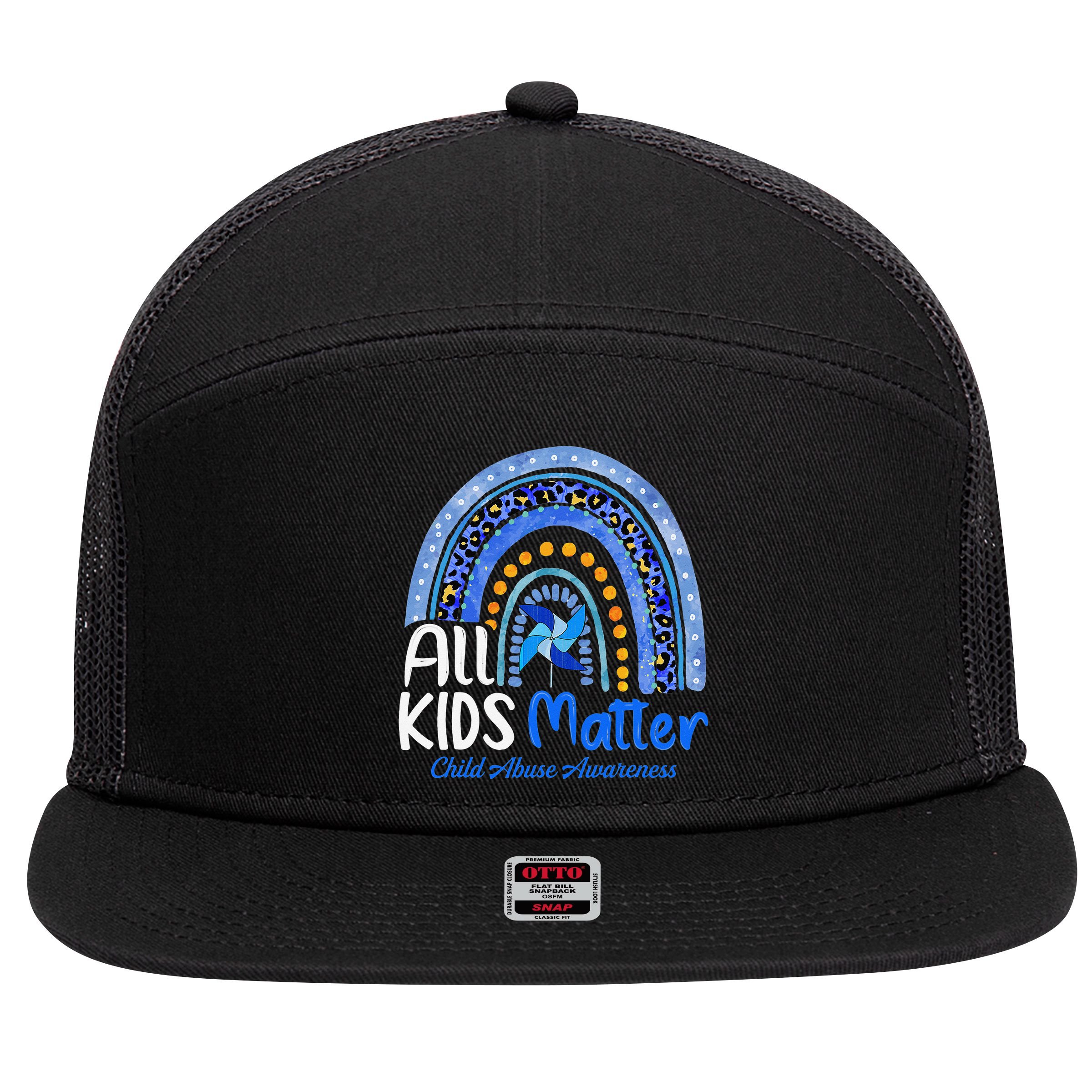Child Abuse Awareness Messy Bun Child Abuse Prevention Month 7 Panel Mesh Trucker Snapback Hat