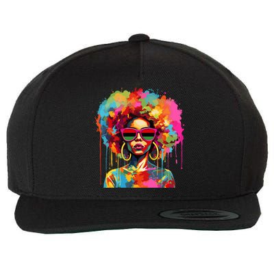 Colorful Art Black Queen Afro Melanin Dripping Juneteenth Wool Snapback Cap