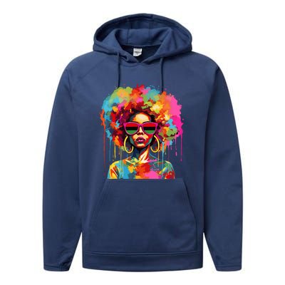 Colorful Art Black Queen Afro Melanin Dripping Juneteenth Performance Fleece Hoodie