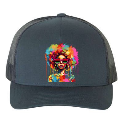 Colorful Art Black Queen Afro Melanin Dripping Juneteenth Yupoong Adult 5-Panel Trucker Hat