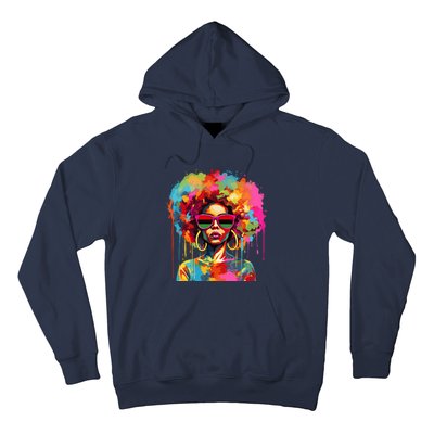 Colorful Art Black Queen Afro Melanin Dripping Juneteenth Hoodie