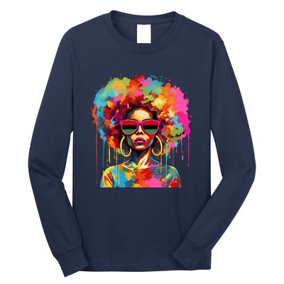 Colorful Art Black Queen Afro Melanin Dripping Juneteenth Long Sleeve Shirt