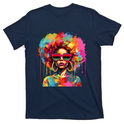 Colorful Art Black Queen Afro Melanin Dripping Juneteenth T-Shirt