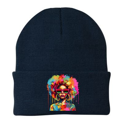 Colorful Art Black Queen Afro Melanin Dripping Juneteenth Knit Cap Winter Beanie