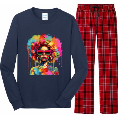 Colorful Art Black Queen Afro Melanin Dripping Juneteenth Long Sleeve Pajama Set