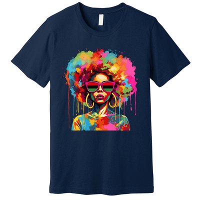 Colorful Art Black Queen Afro Melanin Dripping Juneteenth Premium T-Shirt