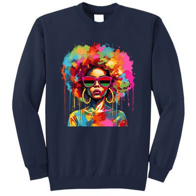 Colorful Art Black Queen Afro Melanin Dripping Juneteenth Tall Sweatshirt