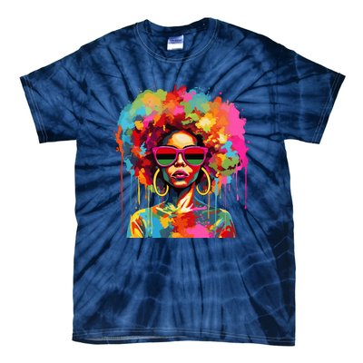 Colorful Art Black Queen Afro Melanin Dripping Juneteenth Tie-Dye T-Shirt