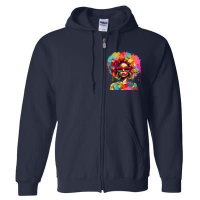 Colorful Art Black Queen Afro Melanin Dripping Juneteenth Full Zip Hoodie