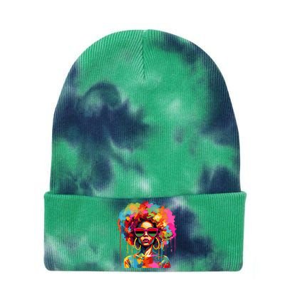 Colorful Art Black Queen Afro Melanin Dripping Juneteenth Tie Dye 12in Knit Beanie