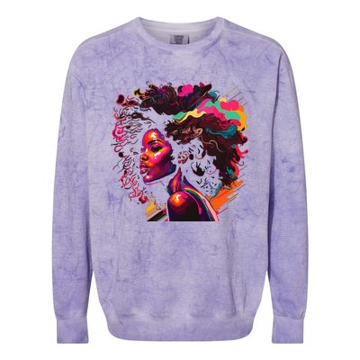 Colorful Art Black Queen Afro Melanin Dripping Junenth Colorblast Crewneck Sweatshirt