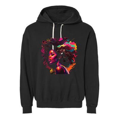 Colorful Art Black Queen Afro Melanin Dripping Junenth Garment-Dyed Fleece Hoodie