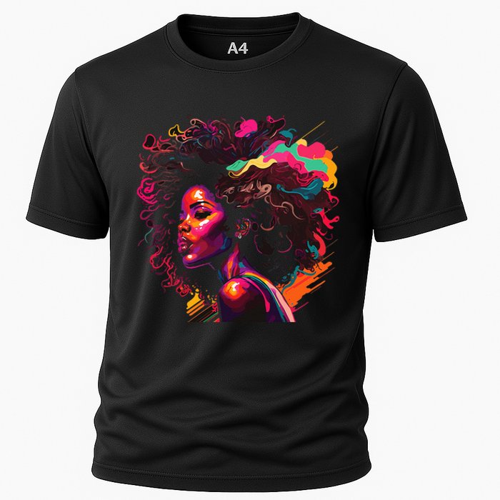 Colorful Art Black Queen Afro Melanin Dripping Junenth Cooling Performance Crew T-Shirt