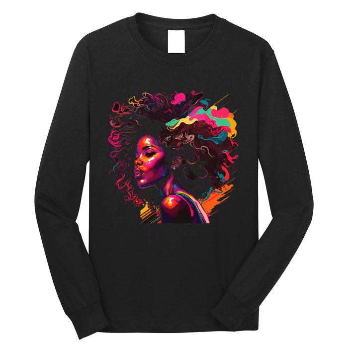 Colorful Art Black Queen Afro Melanin Dripping Junenth Long Sleeve Shirt