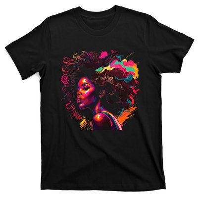 Colorful Art Black Queen Afro Melanin Dripping Junenth T-Shirt