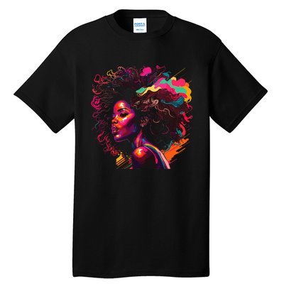 Colorful Art Black Queen Afro Melanin Dripping Junenth Tall T-Shirt