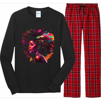 Colorful Art Black Queen Afro Melanin Dripping Junenth Long Sleeve Pajama Set