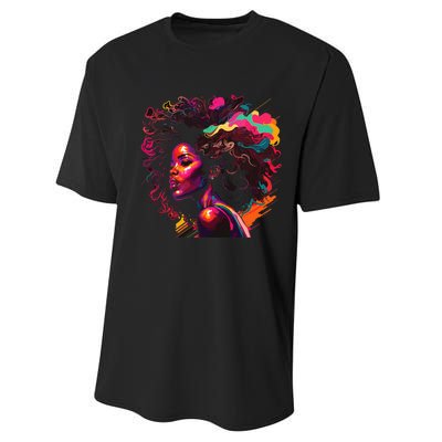 Colorful Art Black Queen Afro Melanin Dripping Junenth Performance Sprint T-Shirt