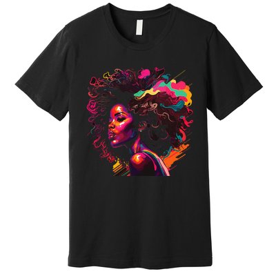 Colorful Art Black Queen Afro Melanin Dripping Junenth Premium T-Shirt