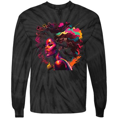 Colorful Art Black Queen Afro Melanin Dripping Junenth Tie-Dye Long Sleeve Shirt