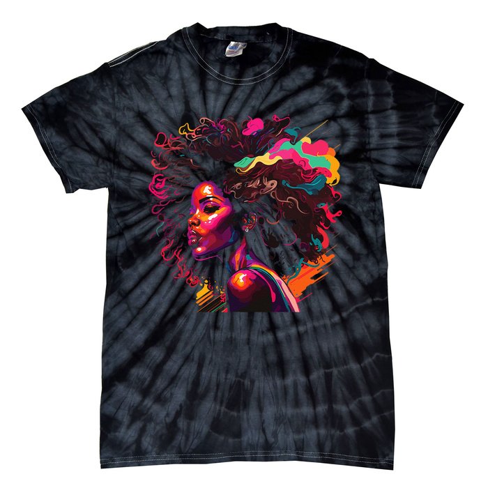 Colorful Art Black Queen Afro Melanin Dripping Junenth Tie-Dye T-Shirt