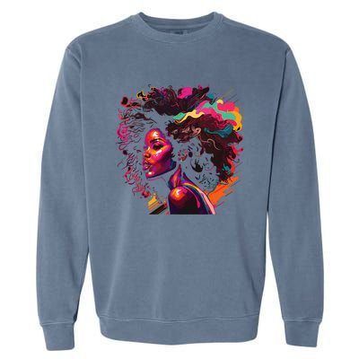 Colorful Art Black Queen Afro Melanin Dripping Junenth Garment-Dyed Sweatshirt