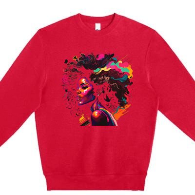 Colorful Art Black Queen Afro Melanin Dripping Junenth Premium Crewneck Sweatshirt