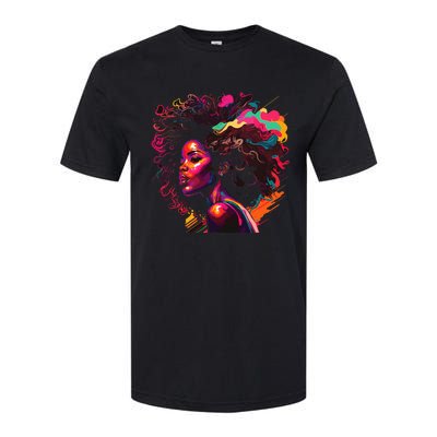 Colorful Art Black Queen Afro Melanin Dripping Junenth Softstyle CVC T-Shirt