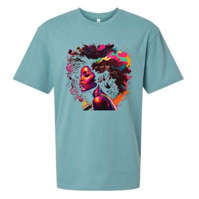 Colorful Art Black Queen Afro Melanin Dripping Junenth Sueded Cloud Jersey T-Shirt