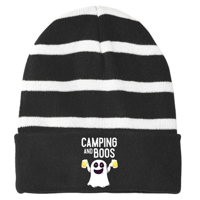 Camping And Boos Camping Funny Beer Drink Halloween Costume Striped Beanie with Solid Band