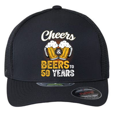 Cheers And Beers To 50 Years Happy Birthday Flexfit Unipanel Trucker Cap