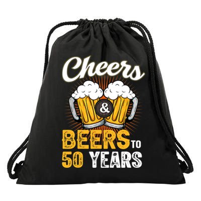 Cheers And Beers To 50 Years Happy Birthday Drawstring Bag