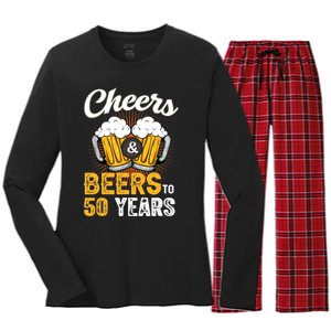 Cheers And Beers To 50 Years Happy Birthday Women's Long Sleeve Flannel Pajama Set 