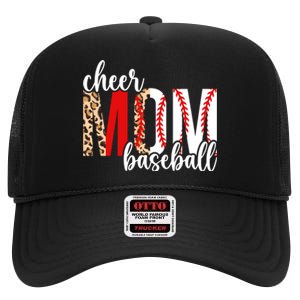 Cheer And Baseball Mom Leopard Baseball & Cheerleading Mom Cute Gift High Crown Mesh Back Trucker Hat