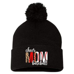 Cheer And Baseball Mom Leopard Baseball & Cheerleading Mom Cute Gift Pom Pom 12in Knit Beanie