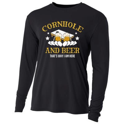 Cornhole And Beer Thats Why I Am Here For A Cornhole Player Cooling Performance Long Sleeve Crew